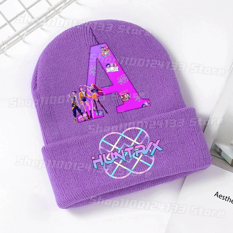 Demone Hunter Kids Knitted Hats Cute Letters A-Z Anime Girl Kawaii Beanie Headgear Outdoor Street Warm Knit Cap Party Games Gift Colouronova