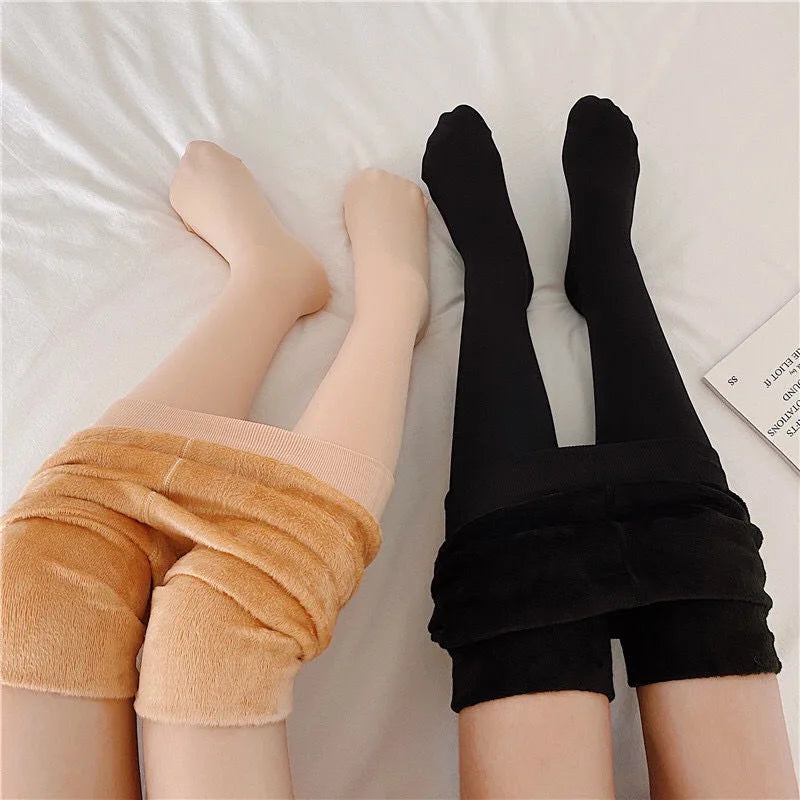 Fleece Lined Tights Women Thermal Pantyhose for Women Winter Panty Polar Skin Black Effect Stockings Women's Thermal Socks - Colouronova