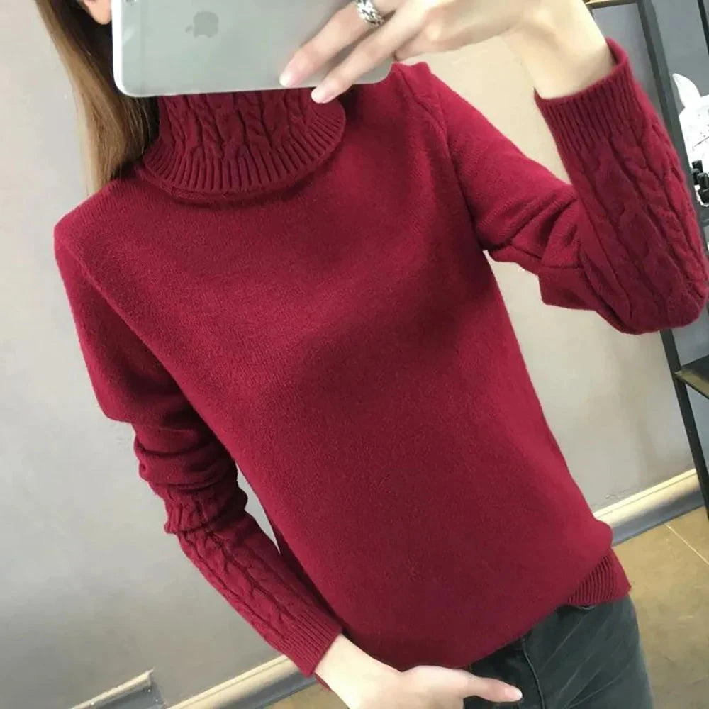 Autumn New Wild Turtleneck Women Sweater Women's Bottoming Shirt Twist Pullover Thickening Slim Slimming Knit Sweaters Pullovers Colouronova