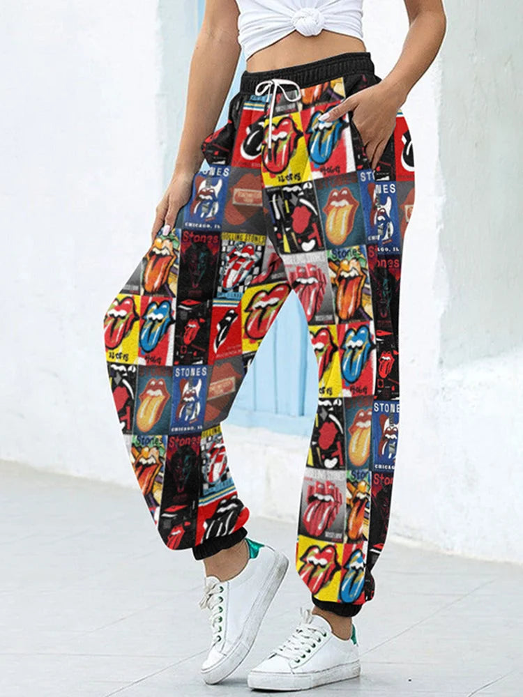 Sweatpants Pants For Women Summer Autumn 3D Print Bottom Pockets High Waist Sporty Gym Athletic Fit Jogger Female Trousers - Colouronova