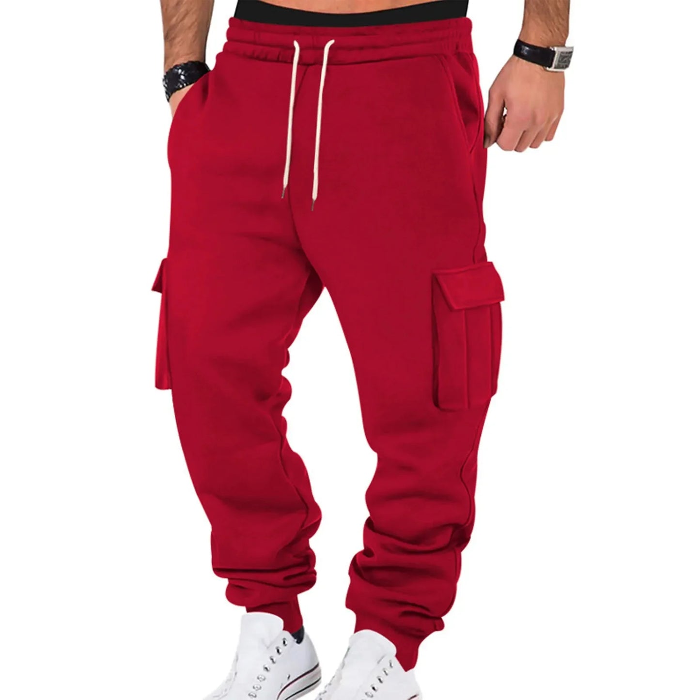 Autumn and Winter New Slim Fit Casual Pants Mens Slim Fit Cargo Pants Long Outdoor Thermal Warm Gym Joggers Cotton Sweatpants - Colouronova