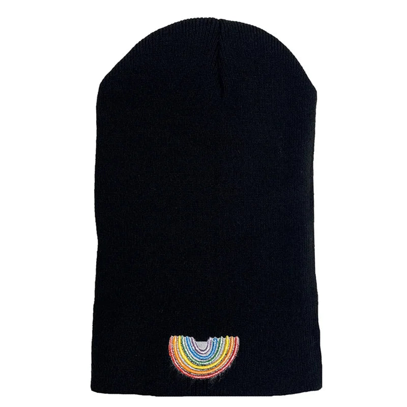 Cute Rainbow Beanies Women Autumn Winter Warm Hat Simple Solid Color Cartoon Embroidery Caps for Men Knitted Unisex Bonnet Gifts - Colouronova