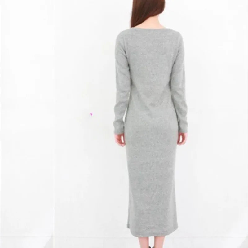 TIYIHAILEY O-neck Winter Thick Thermal Full Sleeve Maxi Dress S-10XL Customized Fleece Stretch Outerwear Hoodies Black Grey - Colouronova