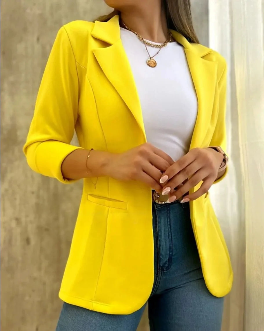 Women Simple Blazer Coat Casual Turn Down Collar Coats Long Sleeve Slim Fit Tailored Jackets Solid Elegant Autumn Open Stitch - Colouronova