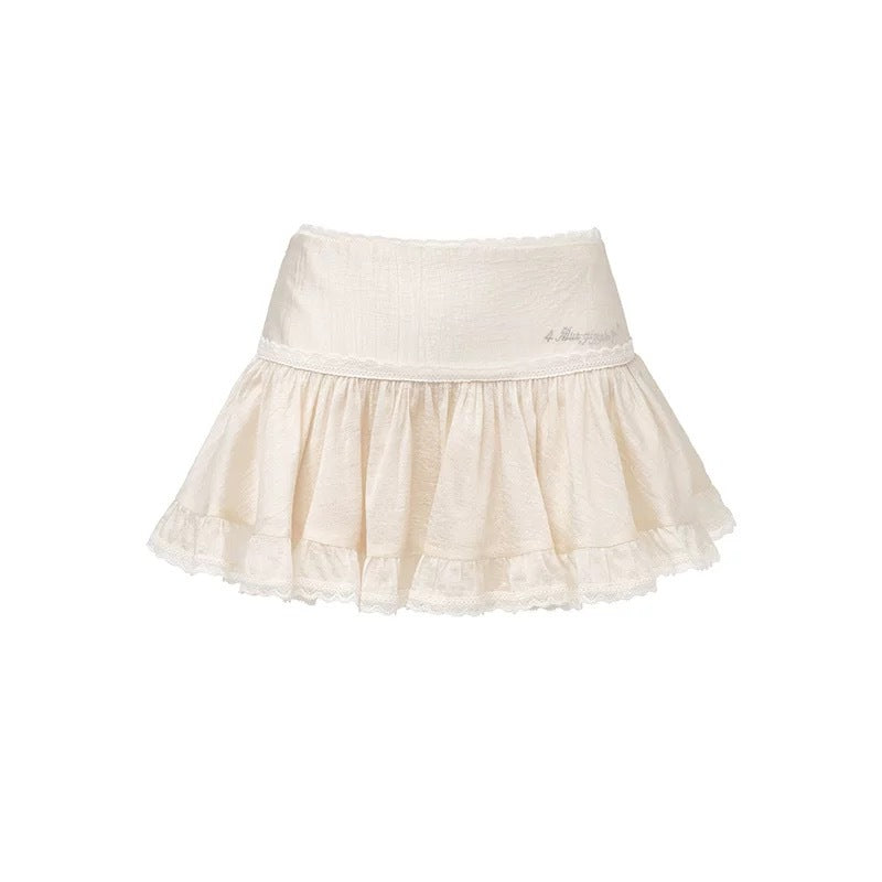 Pearl Lace Trim Hollow Out Top with Pleated Skirt Colouronova