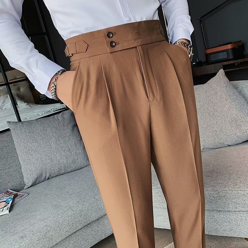 Mens High Waist Straight Leg Trousers Colouronova