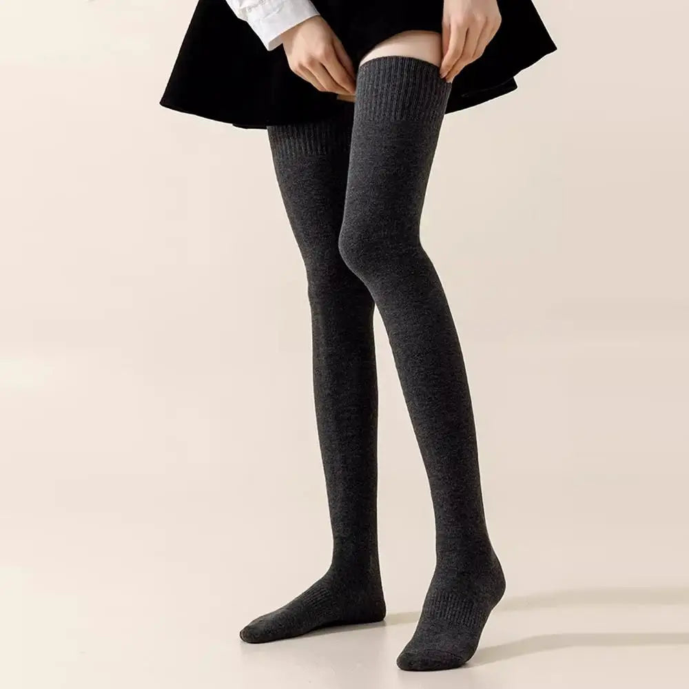 Autumn Winter Women Silk Stockings Skinny Casual Cotton Over Knee-High Fluffy Female Long Knee Sock Solid Color High Tube Socks - Colouronova