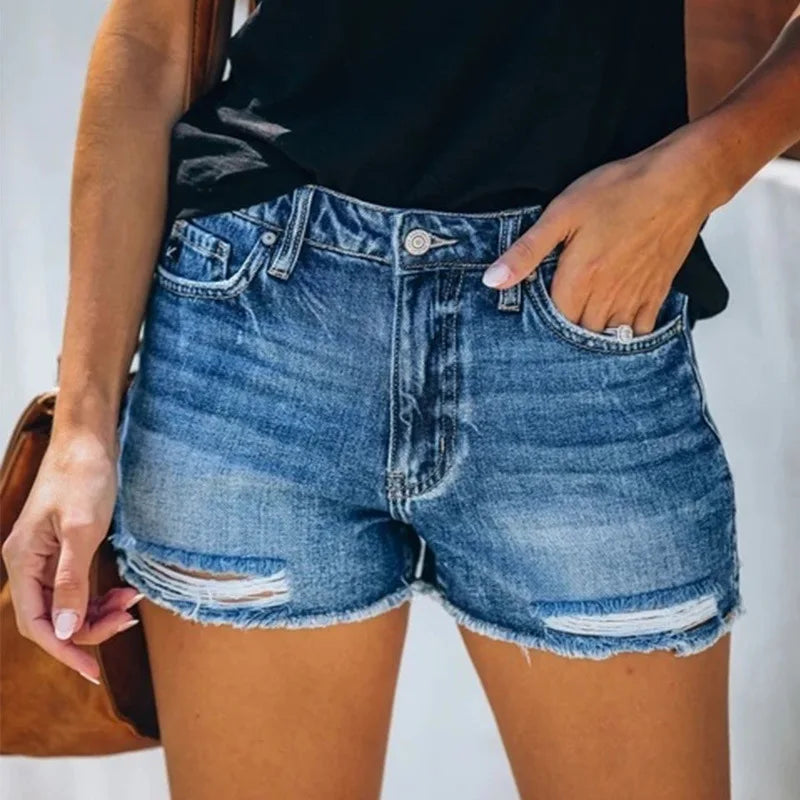 Short Jeans Women Ripped Shorts Stretch High Waist Washed Distressed Pockets 2025 Sexy Vintage Hole Pants Female Streetwear - Colouronova