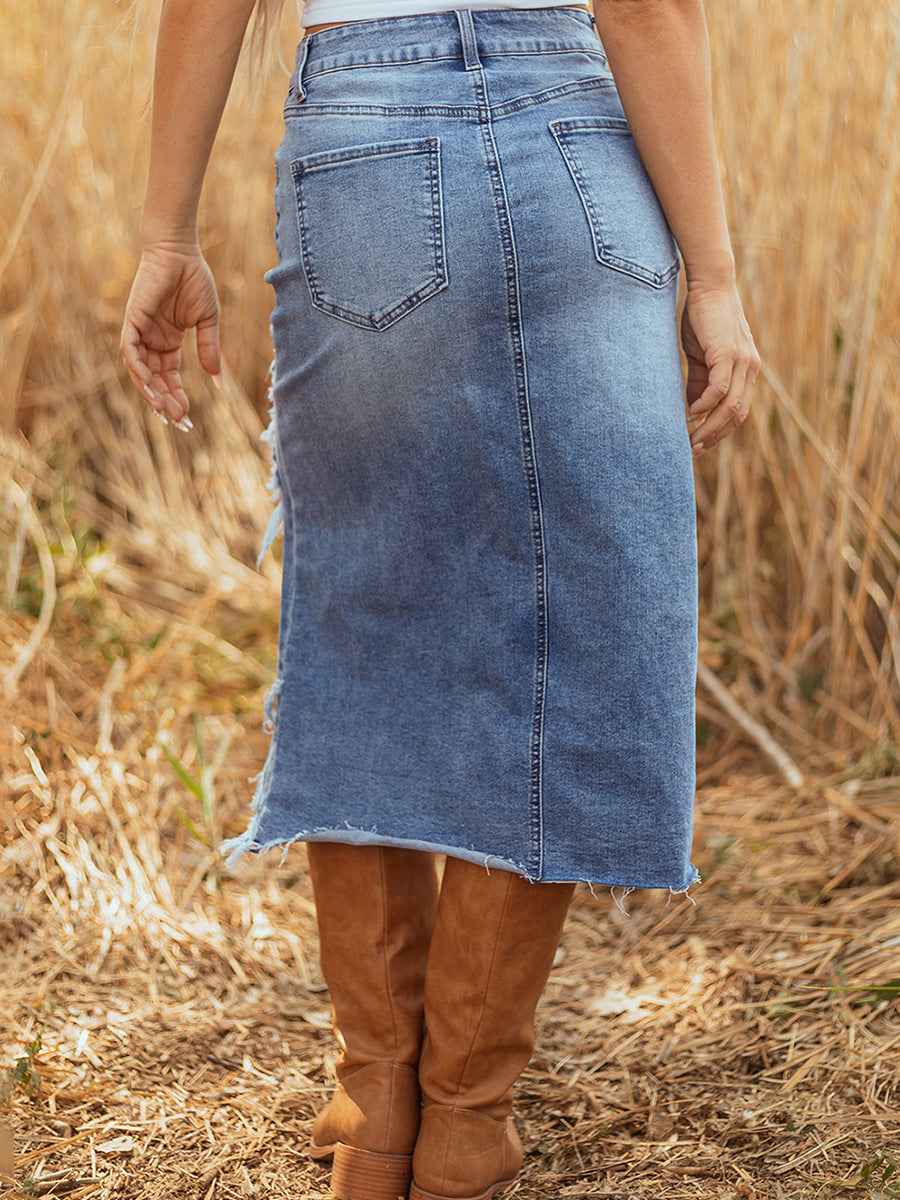 Ripped denim skirt