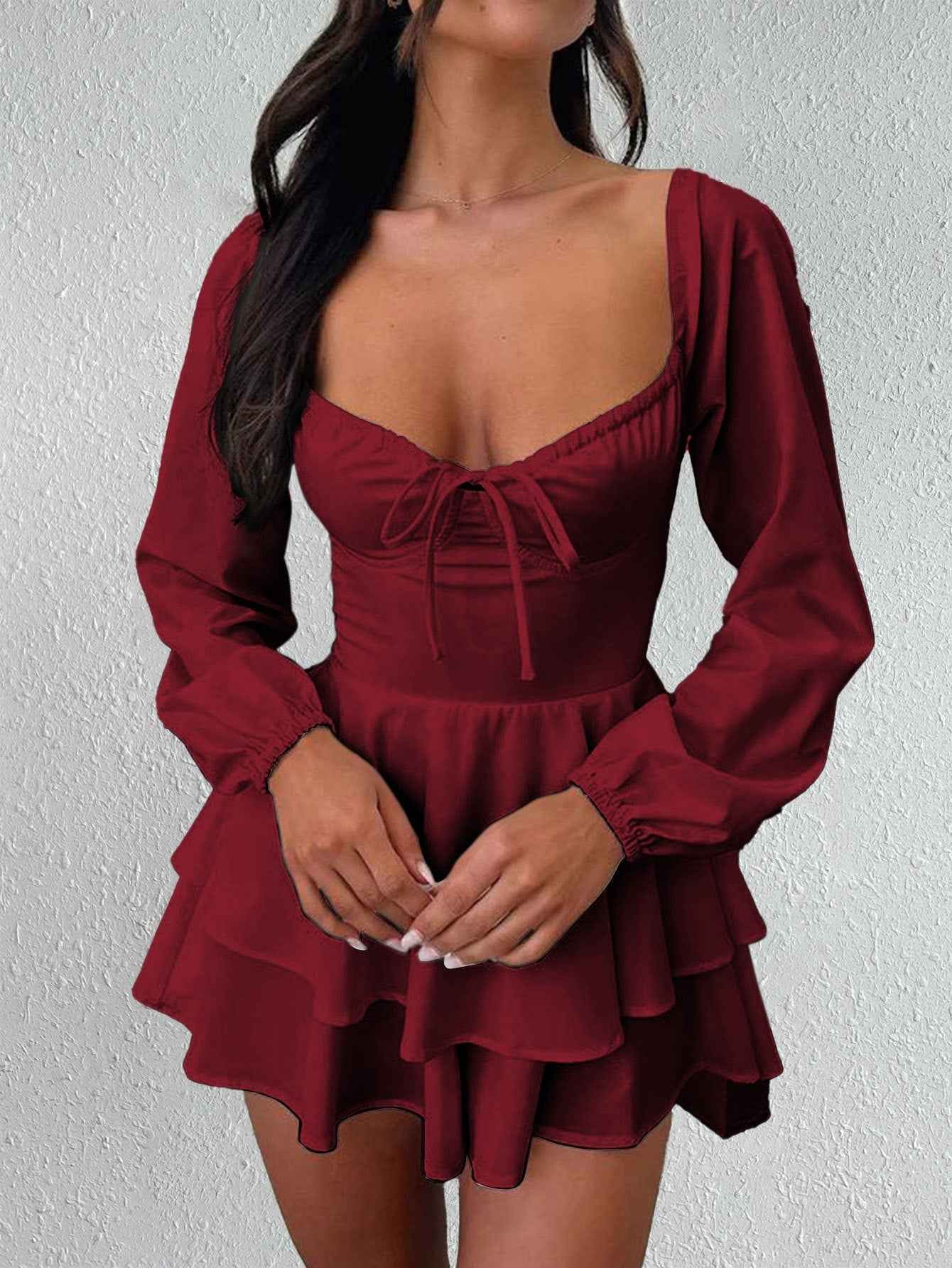 Elegant Backless Drawstring Long Sleeve Jumpsuit