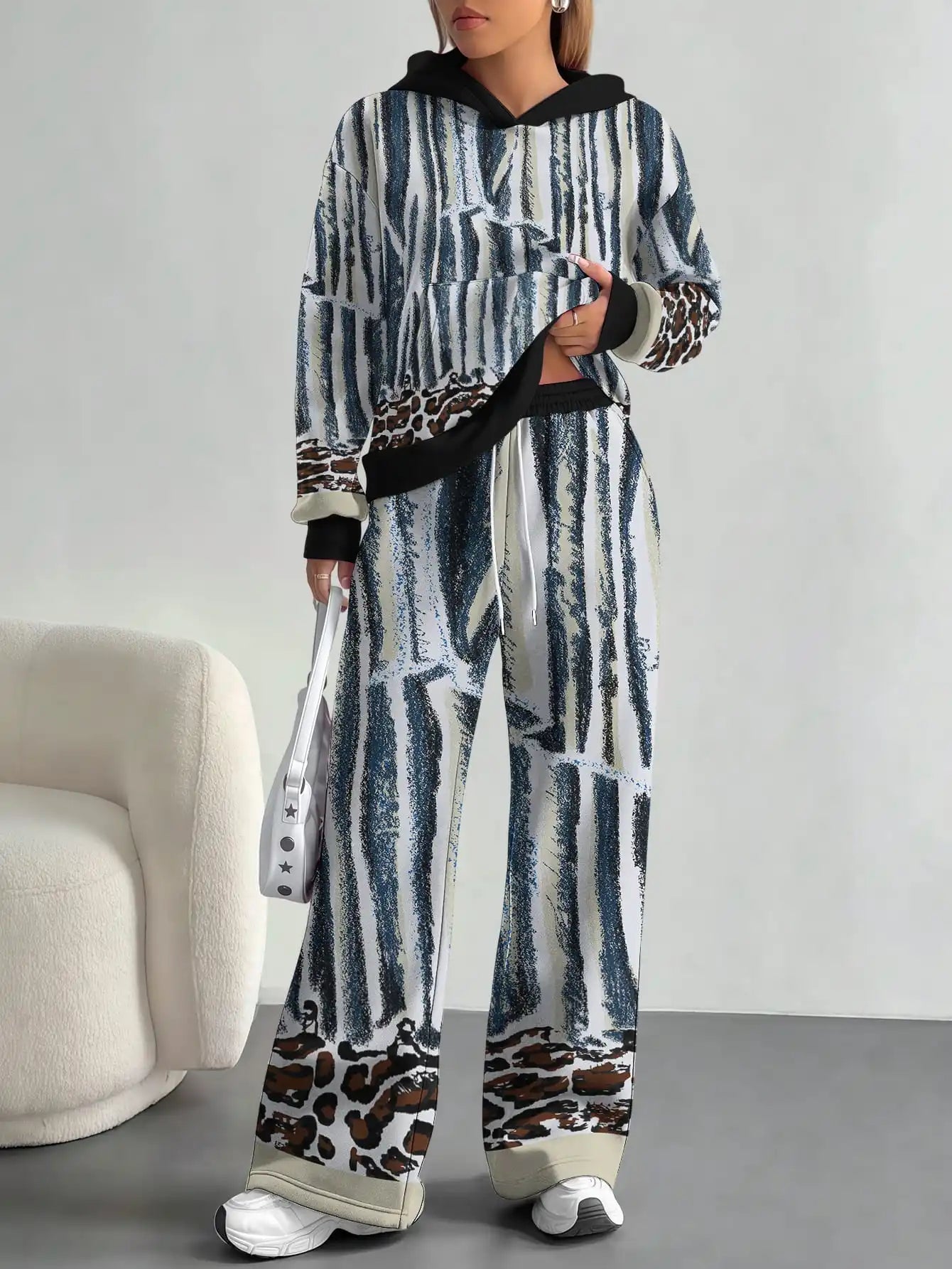 Foreign trade flame splicing printing new hot style 2025 new pink gradient fashion casual European and American women's suit - Colouronova