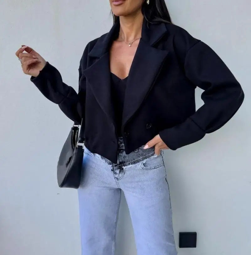 Urban Women's Temperament Suit Jacket Autumn Basic Solid Color Short Button Woolen Coat Commuting Versatile Women's Suit Jacket - Colouronova