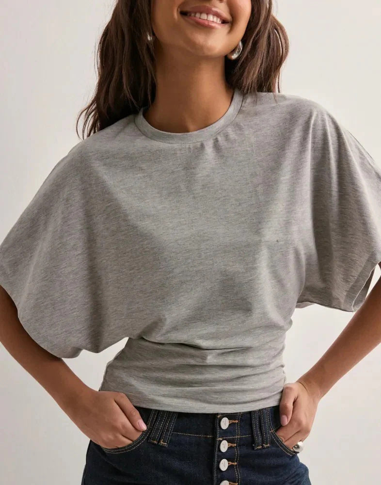 Korean Style Round Neck Bat Sleeve T-Shirt for Women Colouronova