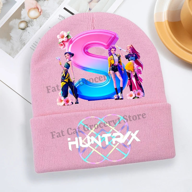 Kpop Demon Hunter Knitted Hat Girls Cute Letter A-Z Knit Cap Kids Winter Outdoors Warm Beanies Children Fashion Headgear Gift - Colouronova