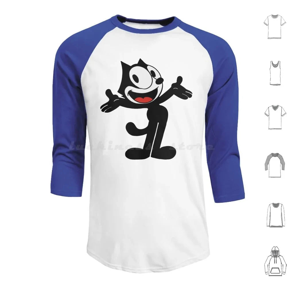 Hoodie Cotton Long Sleeve Vintage Cartoon Animation Kitty Black Cat Vintage Cartoon Cartoon Funny Funny Black Cat Felix Cat Colouronova