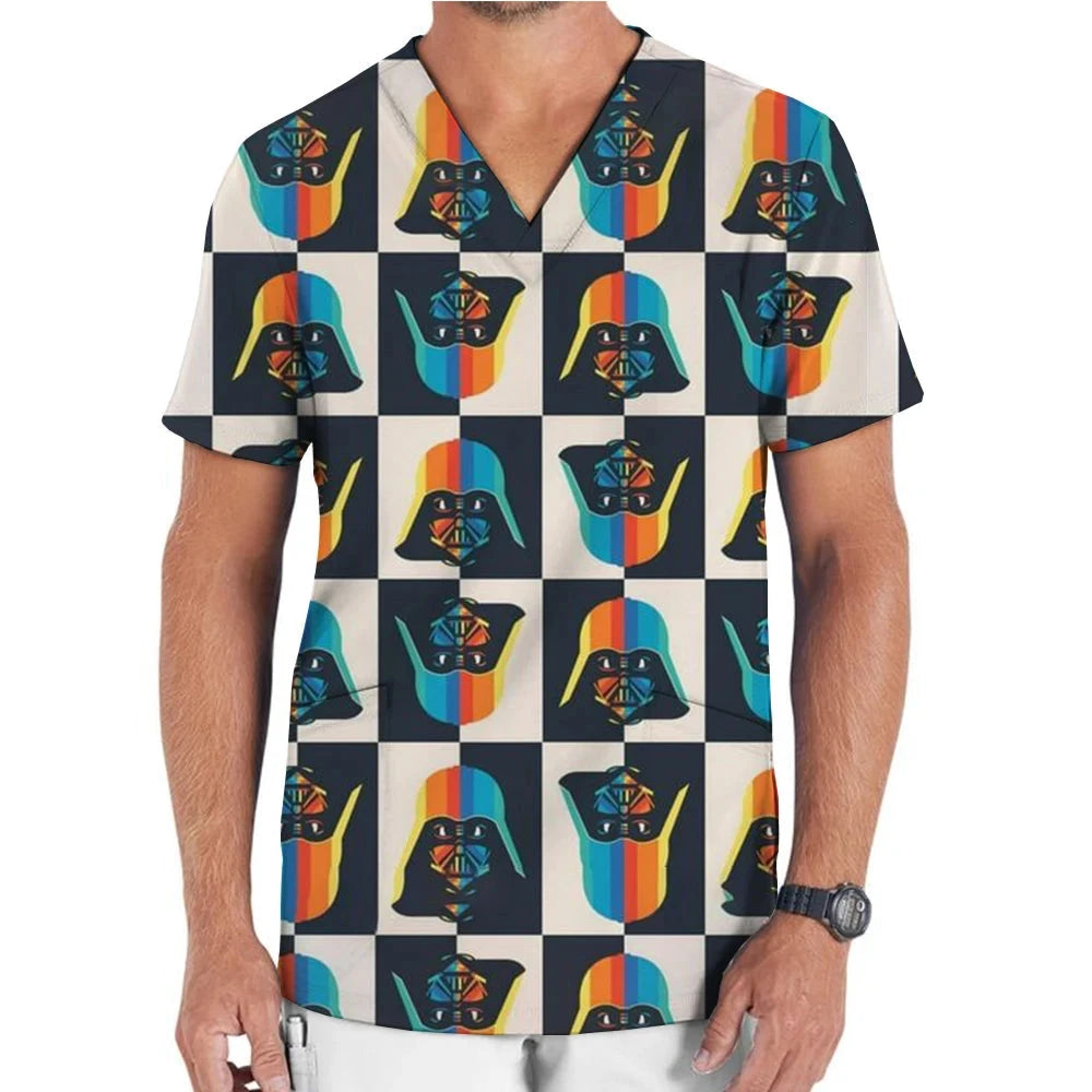 Medical Uniform Men's Nurse Marvel Superhero Matte V-neck Short sleeved Shirt Hospital Top Surgical Dress Men's Dentist T-shirt Colouronova