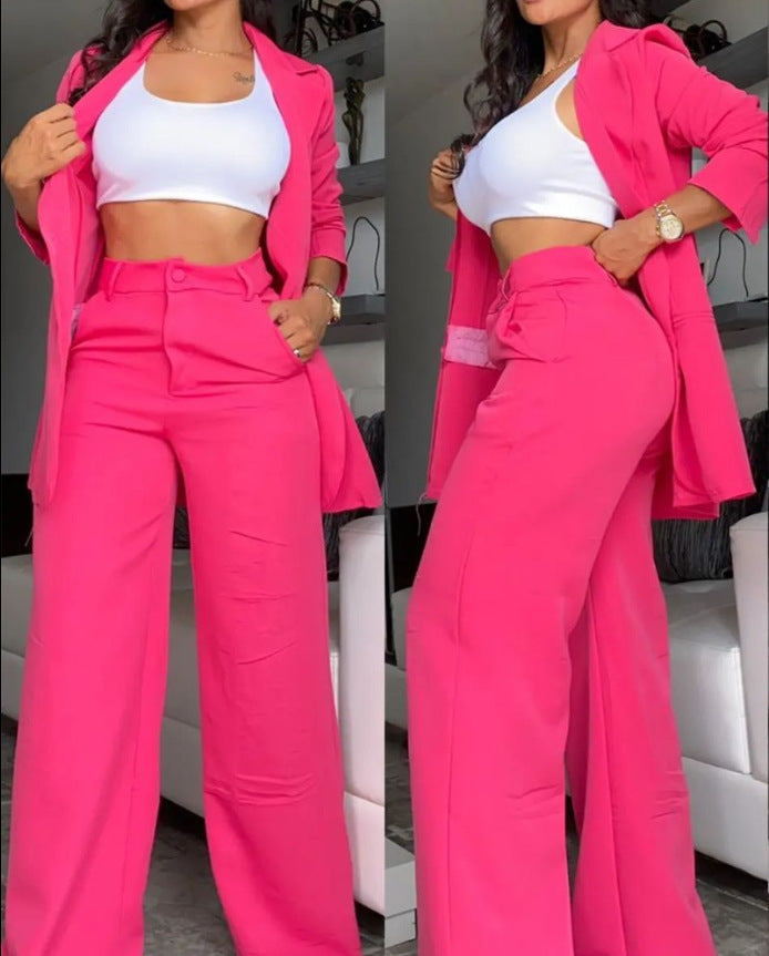 Elegant Solid Color Blazer and Pants Colouronova