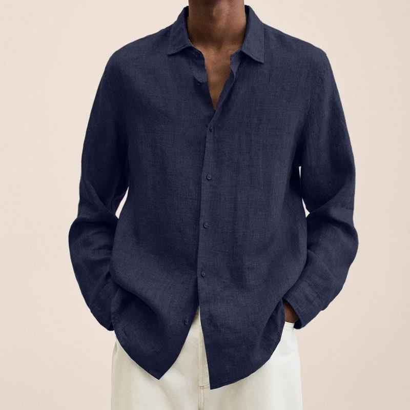 Loose Button Cotton and Linen Cardigan Shirt Men