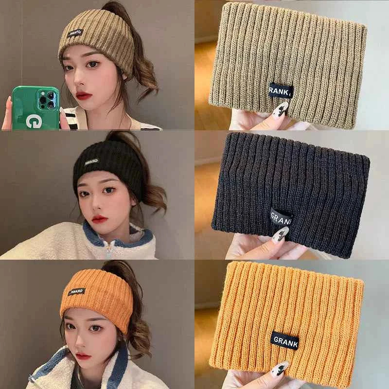 Autumn and Winter Knitted Headband Female Letter Wide Edge Wool Hat Headband Ponytail Hair Headdress Sports Headband