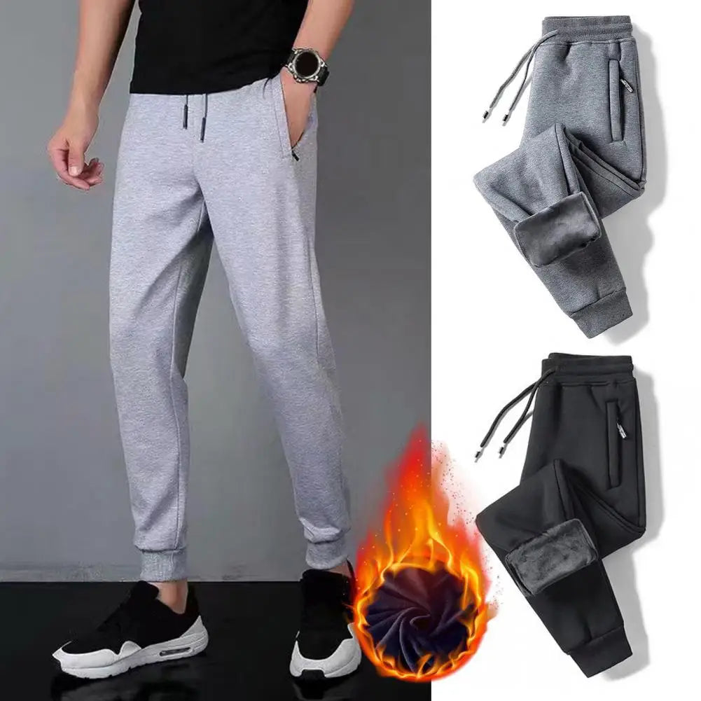 Fleece Lined Trousers for Men Men Polyester Pants Men's Thick Fleece-lined Jogger Pants with Zippered for Winter for Autumn - Colouronova