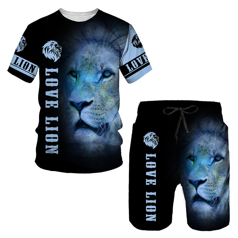 Men's 3D Lion Print Sportswear Set Colouronova