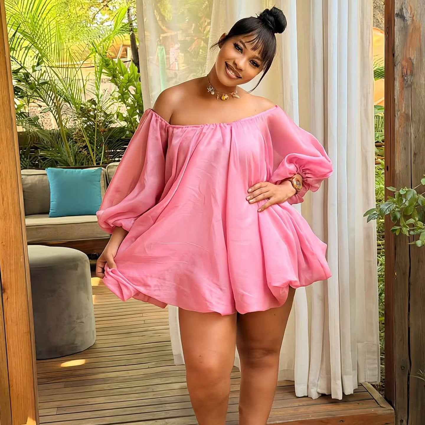 Off-Shoulder Puff Sleeve Dress