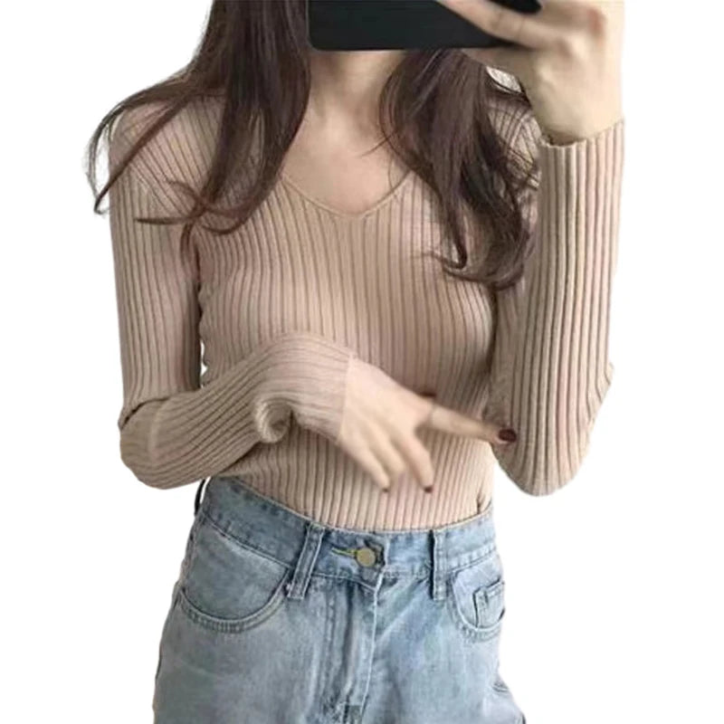 Autumn Basic Bottoming Longsleeve Sweater Women Ribbed Soft Neck Elastic Pullover Warm Solid Color Slim Sweater Top - Colouronova