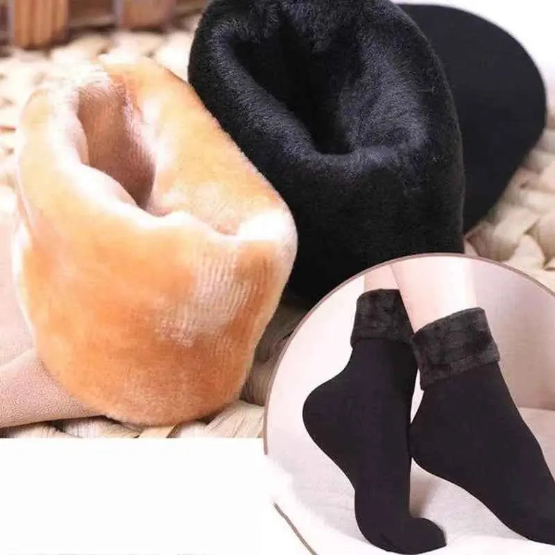 Winter Fleece Socks Women Thermal Cashmere Wool Warm Thicken Socks Snow Velvet Boots Solid Color Home Floor Calcetines Mujer