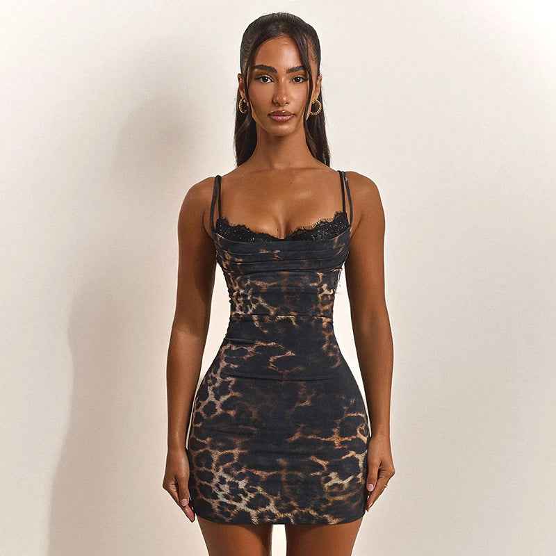 Womens Leopard Print Sling Dress