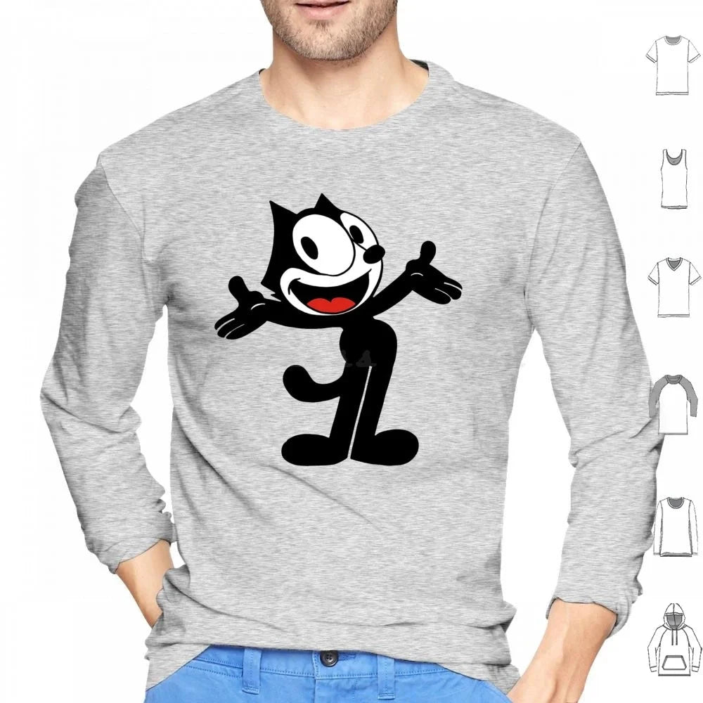 Hoodie Cotton Long Sleeve Vintage Cartoon Animation Kitty Black Cat Vintage Cartoon Cartoon Funny Funny Black Cat Felix Cat Colouronova