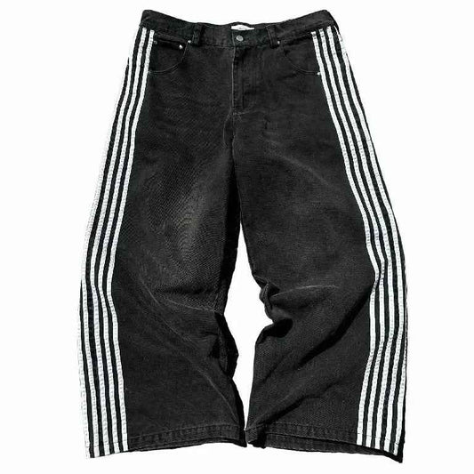 Retro Striped Denim Pants