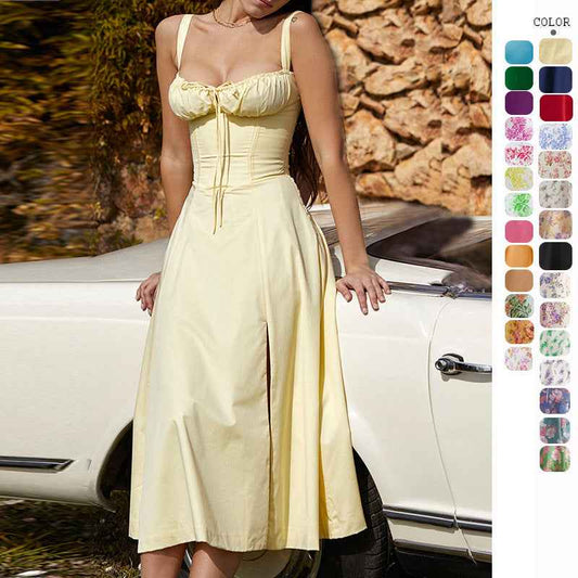 Elegant Sling Midi Dress with Floral Patterns