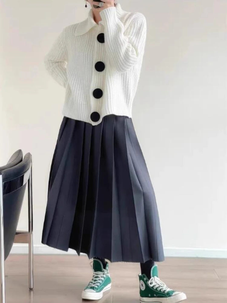 Loose Cardigan Women Turn-down Collar Autumn Winter Elegant Aesthetic Languid Korean Commuting Style Temperament Tender Stylish - Colouronova