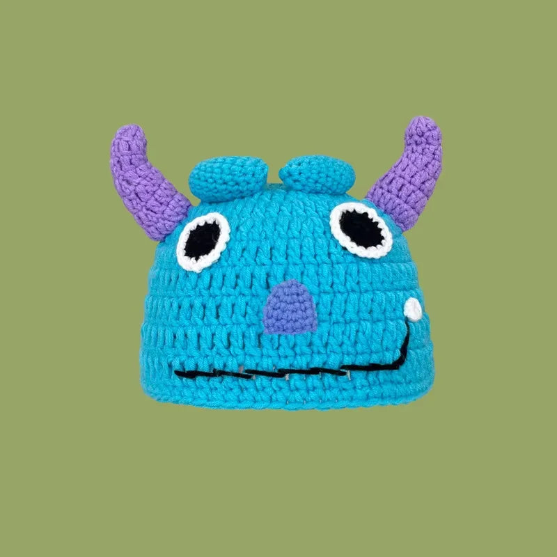 Halloween Green Monster Shrek Style Knitted Hat Funny Cartoon Beanie Cute Strawberry Head Cover Cosplay Party Props for Gifts - Colouronova
