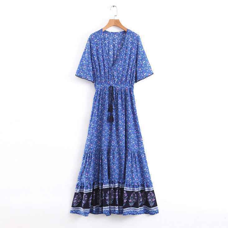 Bohemian Print V-Neck Flowy Dress