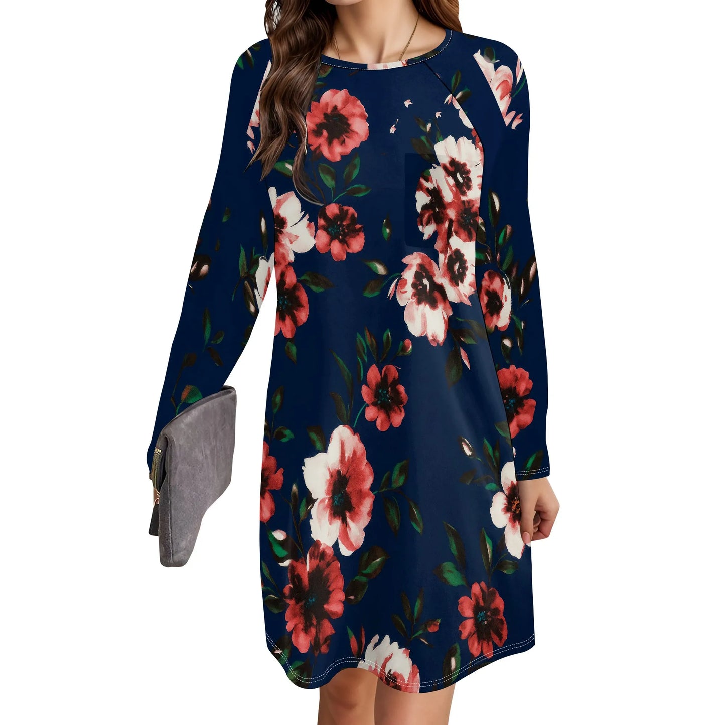 Women's Animal Print Dress Long Sleeve Crew Neck Winter Pullover Casual Loose Comfort Midi Dresses - Colouronova