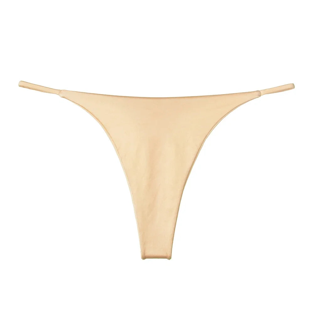 Women Smooth Satin Skin-friendly Sexy Lingerie Seamless G-string Panties Breathable Briefs Underwear Low Waist Bikini Thongs - Colouronova