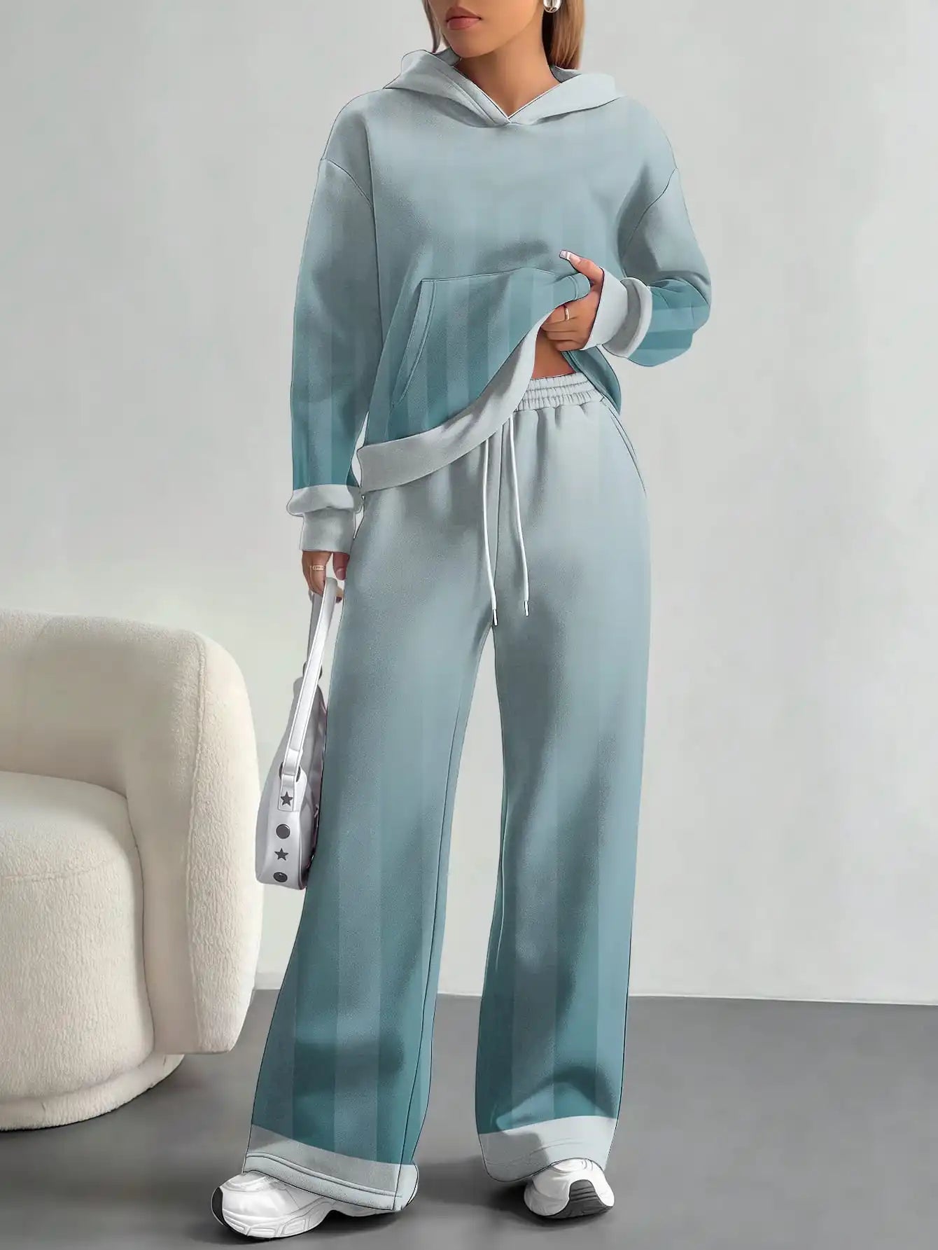 Foreign trade flame splicing printing new hot style 2025 new pink gradient fashion casual European and American women's suit - Colouronova