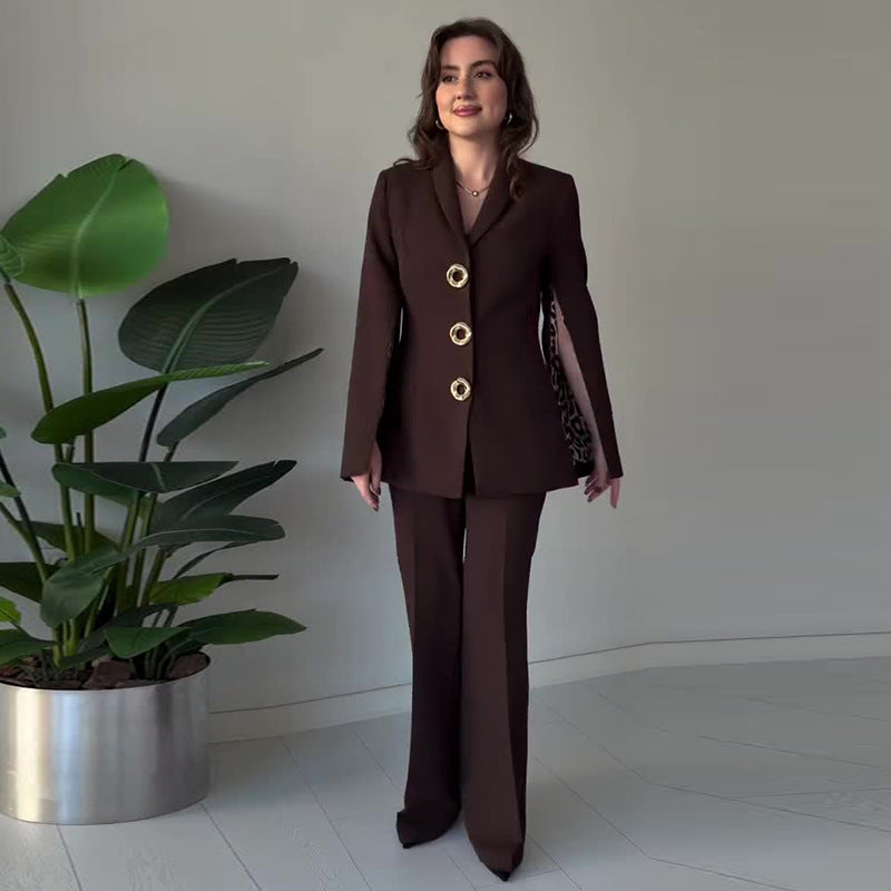 Long-sleeved slimming black two-piece suit Colouronova
