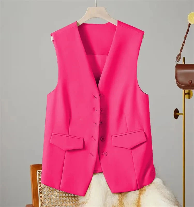 Vest Women Sleeveless Jacket Waistcoat V Neck Single Breasted Tops Outerwear Spring Summer Female 2025 Office Lady Vintage Coat Colouronova