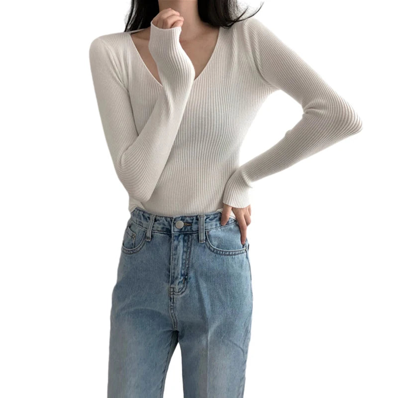 Autumn Basic Bottoming Longsleeve Sweater Women Ribbed Soft Neck Elastic Pullover Warm Solid Color Slim Sweater Top - Colouronova