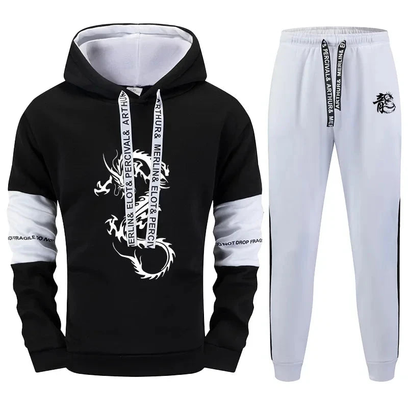 Chinese Dragon Printed Men's Tracksuit Hooded Sweatshirt Sweatpants Fall Winter Daily Casual Sporty Jogger Set Hoodie Sportswear Colouronova