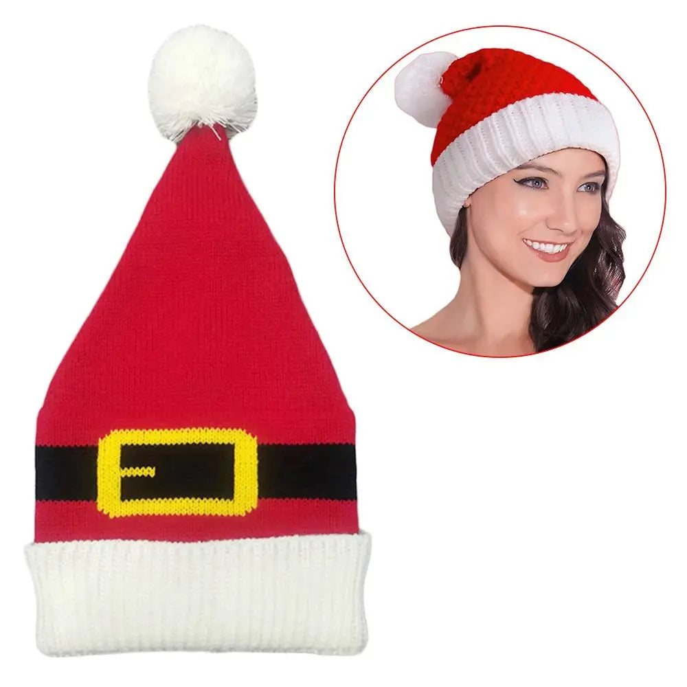 Gift Fur Pom Poms Christmas Hat Winter Thick Beanies Cap Plush Holiday Xmas Gifts for Adults - Colouronova