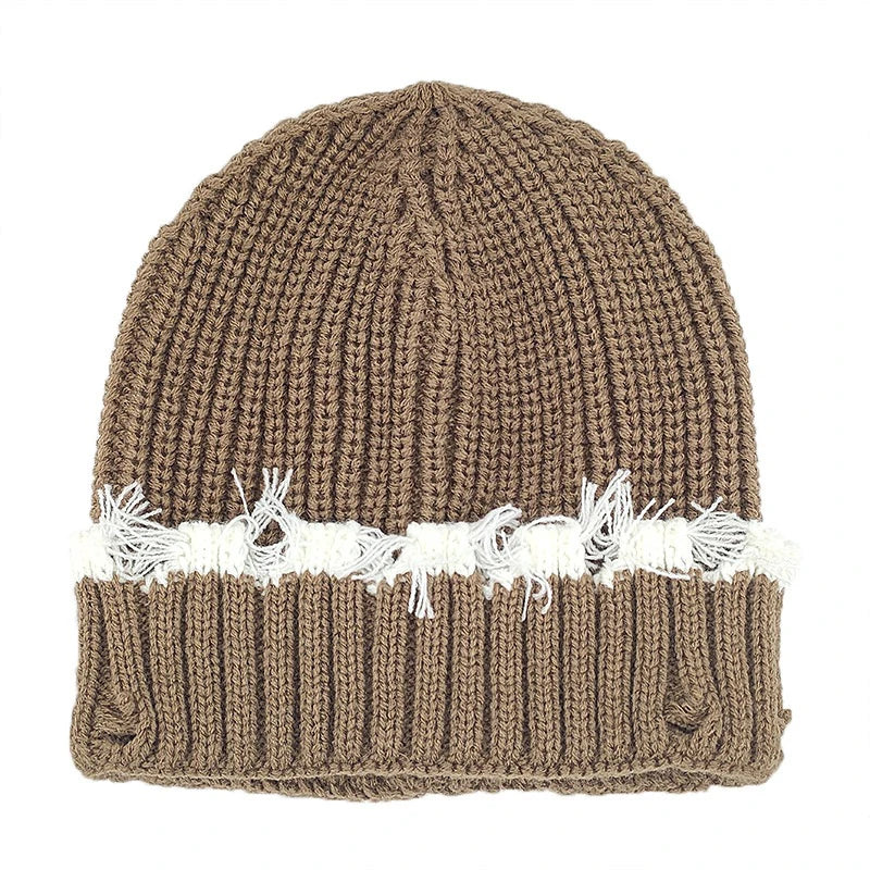 Y2K Knitted Beanie Hats Winter Warm Wool Caps With Holes Hip Hop Streetwear Accessories New Color Matching - Colouronova
