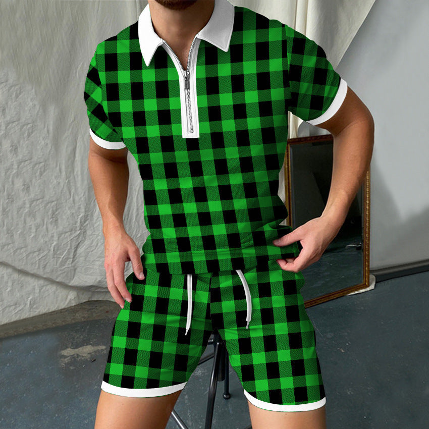 Men's Printed Polo Shirt and Shorts Set Colouronova