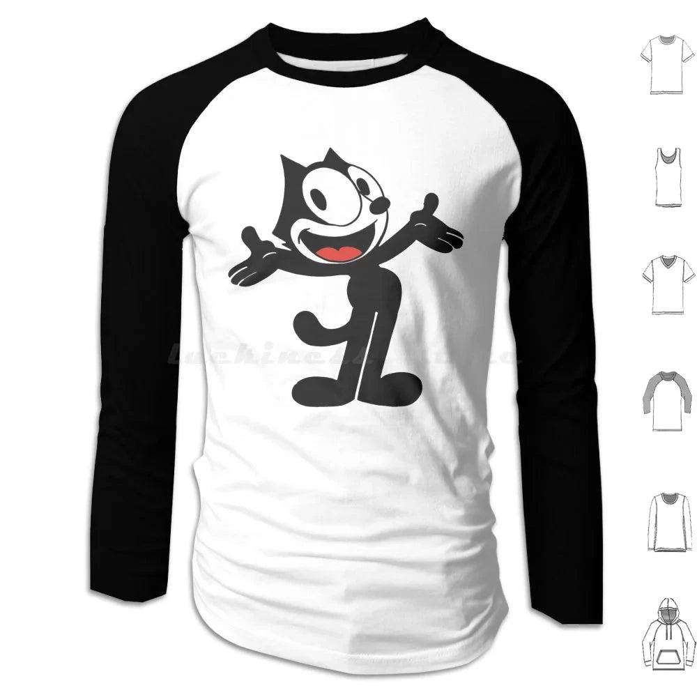 Hoodie Cotton Long Sleeve Vintage Cartoon Animation Kitty Black Cat Vintage Cartoon Cartoon Funny Funny Black Cat Felix Cat Colouronova