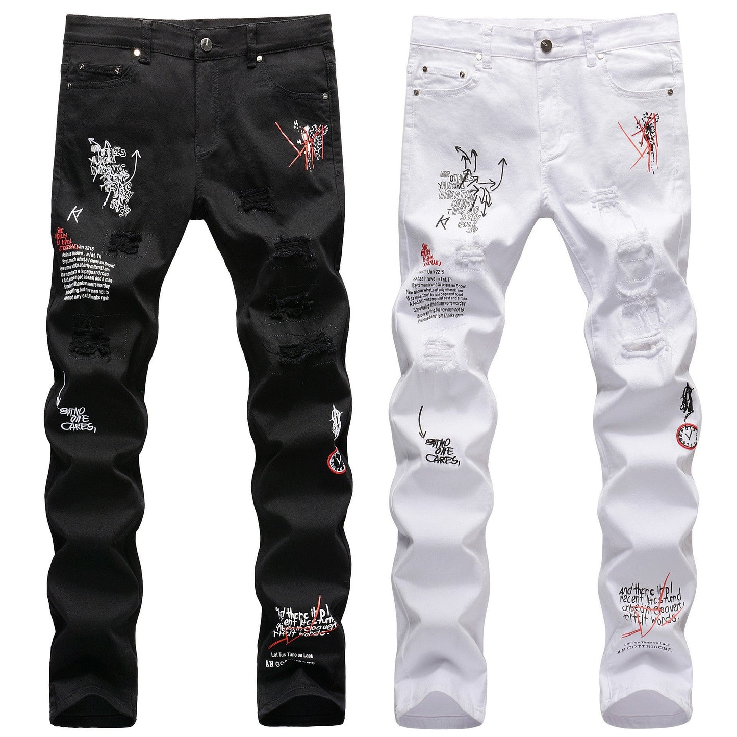 Slim-fit Ripped Embroidery Denim Jeans Colouronova