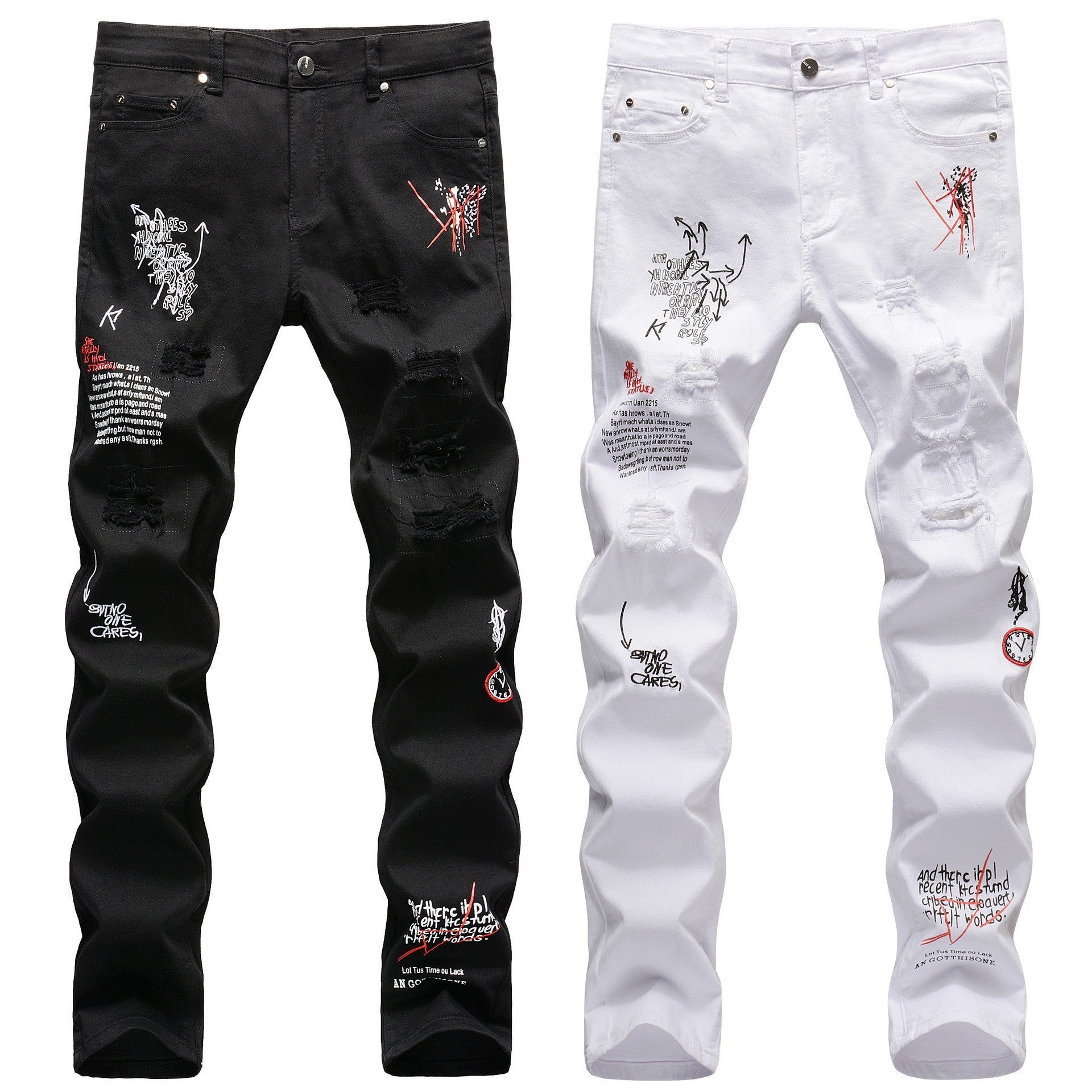 Slim-fit Ripped Embroidery Denim Jeans Colouronova
