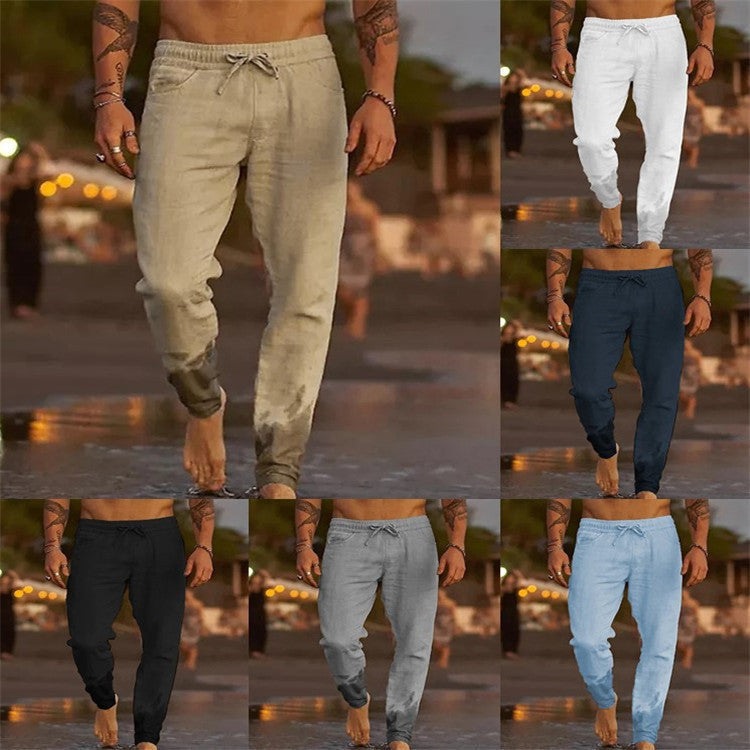 Men's Solid Color Drawstring Casual Pants Colouronova