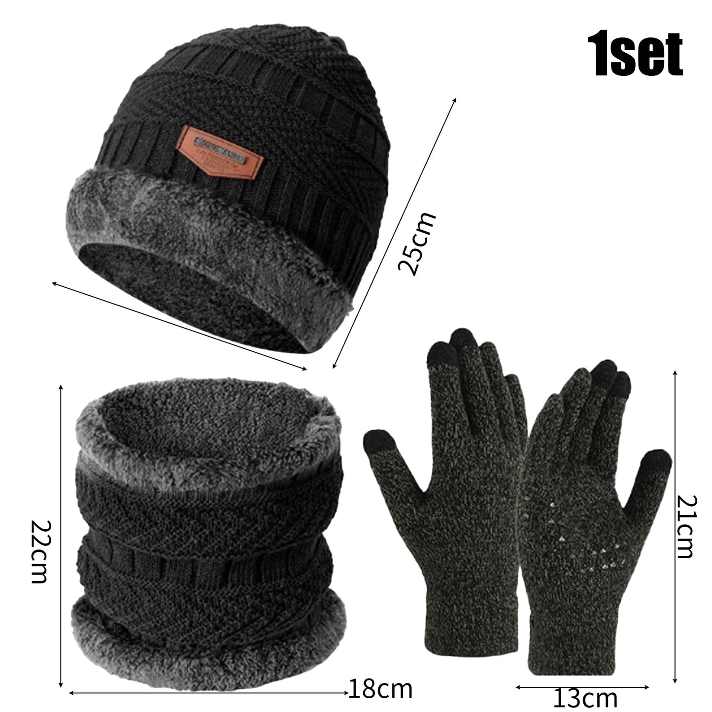 3Pcs/set Winter Beanie Hat Neck Warmer Gloves for Men Women Thicken Warm Plush Lined Knitted Outdoor Riding Windproof Scarf Caps - Colouronova